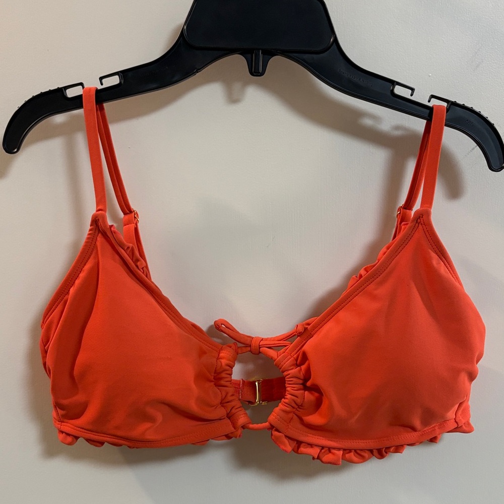 SHADE AND SHORE Women’s Ribbed Tie-Front Bralette Bikini Top - Coral